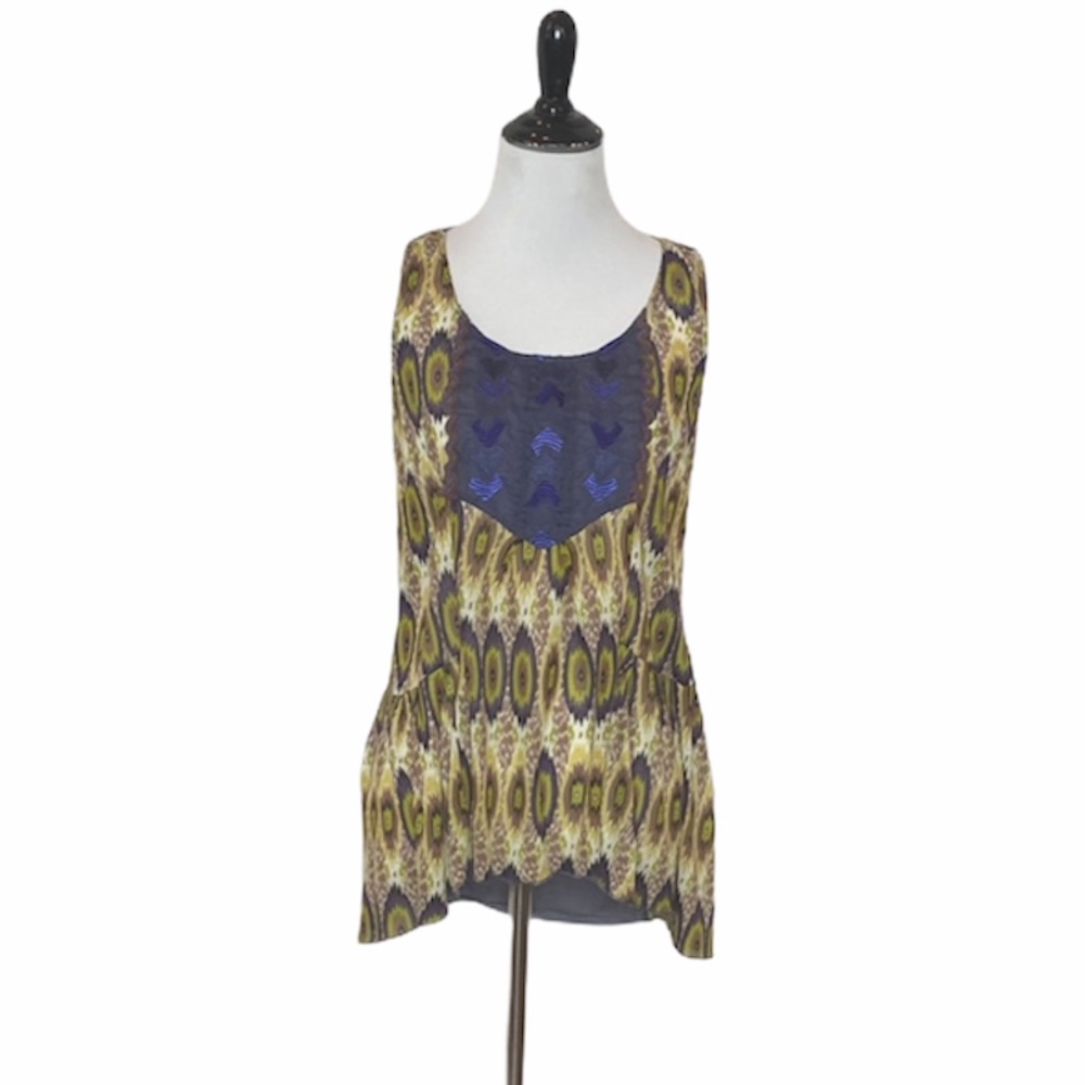 UNIT Aztec Geo Navy/ green tank blouse M